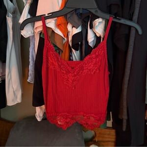 Red Lace Trim Cami Top